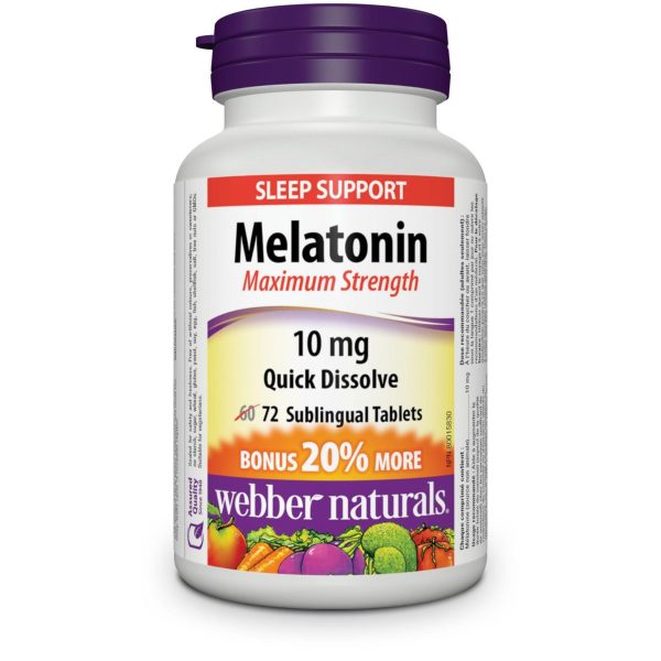 Webber Naturals® Melatonin Maximum Strength Quick Dissolve, 10 mg 72 sublingual tablets, BONUS! 20% More-322