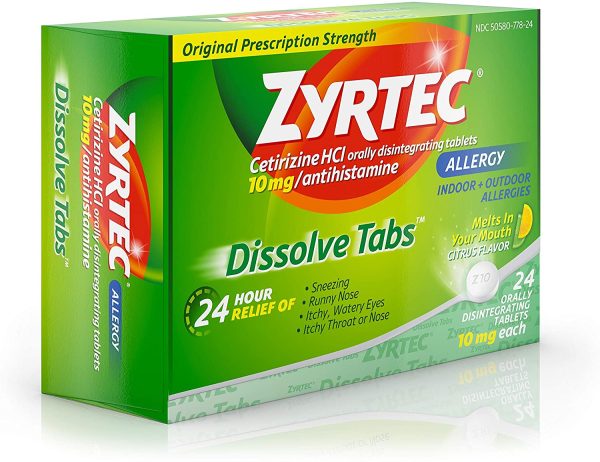 Zyrtec Allergy Relief Dissolve Tablets With Cetirizine Hcl Antihistamine, Citrus Flavored, 24 Count-266