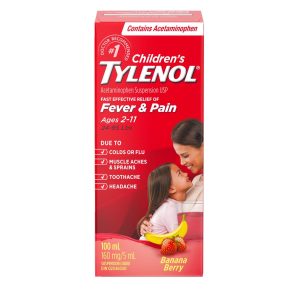Tylenol Children's Medicine, Relief of fever & pain ages 2-11, Banana Berry Suspension liquid, Acetaminophen 160mg/5mL, 100mL-0