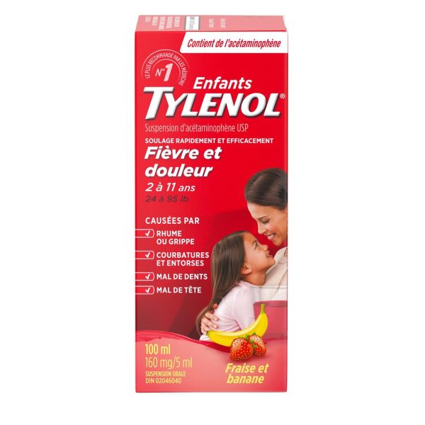 Tylenol Children's Medicine, Relief of fever & pain ages 2-11, Banana Berry Suspension liquid, Acetaminophen 160mg/5mL, 100mL-94
