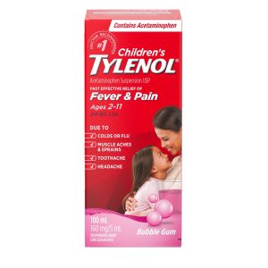 Tylenol Children's Medicine, Relief of fever & pain ages 2-11, Bubble Gum Suspension liquid, Acetaminophen 160mg/5mL, 100mL-0