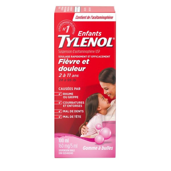 Tylenol Children's Medicine, Relief of fever & pain ages 2-11, Bubble Gum Suspension liquid, Acetaminophen 160mg/5mL, 100mL-89