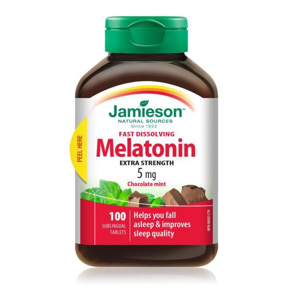 Jamieson Melatonin Fast Dissolving Chocolate Mint Tablets, 5 mg| 100 sublingual tablets-333