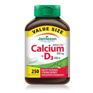 Jamieson Mega Cal Calcium 650 mg + D3 400 IU Value Pack| 250 capsules-0