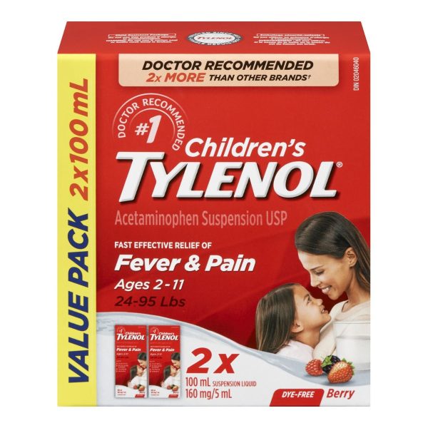 Tylenol Children's Medicine for Fever & Pain, Dye-Free Berry Liquid, Value Pack-172