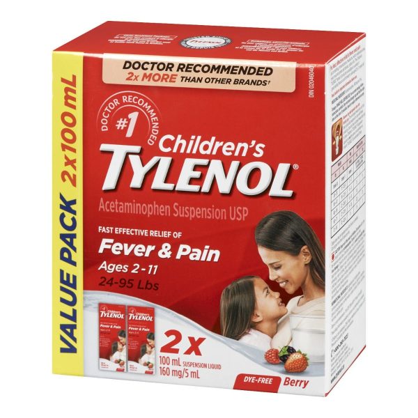 Tylenol Children's Medicine for Fever & Pain, Dye-Free Berry Liquid, Value Pack-170