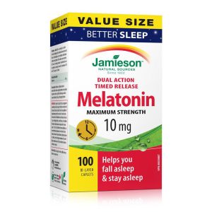 Jamieson Melatonin Maximum Strength Timed Release Dual Action Bi-Layer Caplets, 10 mg Value Pack| 100 bi-layer caplets-0