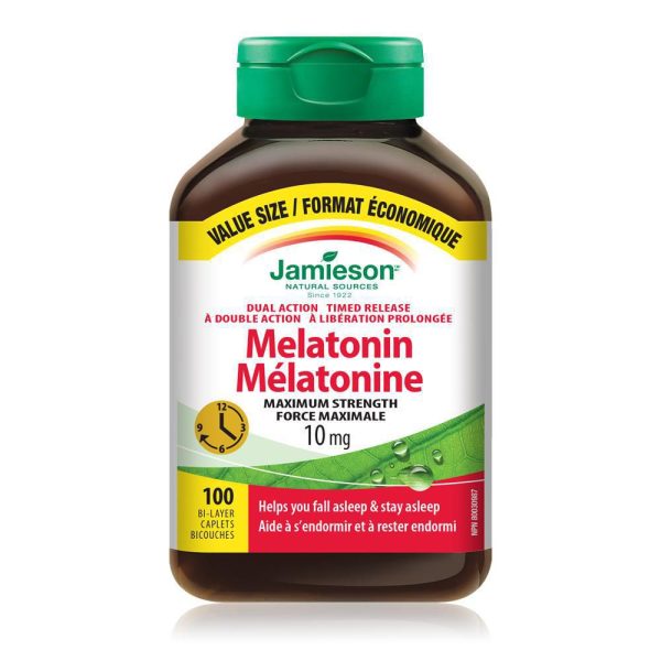 Jamieson Melatonin Maximum Strength Timed Release Dual Action Bi-Layer Caplets, 10 mg Value Pack| 100 bi-layer caplets-329