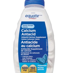 Equate Regular Strength Calcium Antacid, Peppermint 500mg| 150 CHEWABLE TABLETS-0