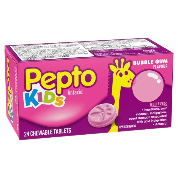 Pepto Kid's Bubblegum Flavor Chewable Tablets for Heartburn, Acid Indigestion, Sour Stomach, and Upset Stomach-108