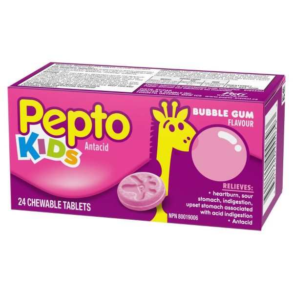 Pepto Kid's Bubblegum Flavor Chewable Tablets for Heartburn, Acid Indigestion, Sour Stomach, and Upset Stomach-109