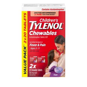 Children's Tylenol Chewables, Grape Flavour| For Fever and Pain, 2 x 20 Tablets-0