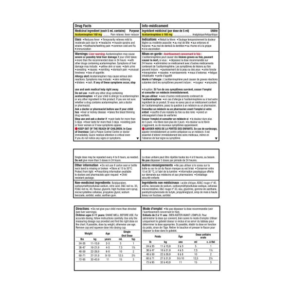 Tylenol Children's Medicine, Relief of fever & pain ages 2-11, Bubble Gum Suspension liquid, Acetaminophen 160mg/5mL, 100mL-91