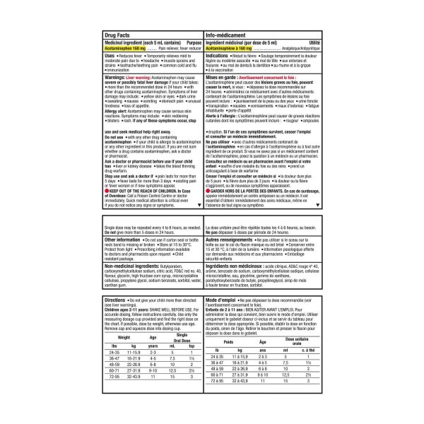 Tylenol Children's Medicine, Relief of fever & pain ages 2-11, Banana Berry Suspension liquid, Acetaminophen 160mg/5mL, 100mL-97