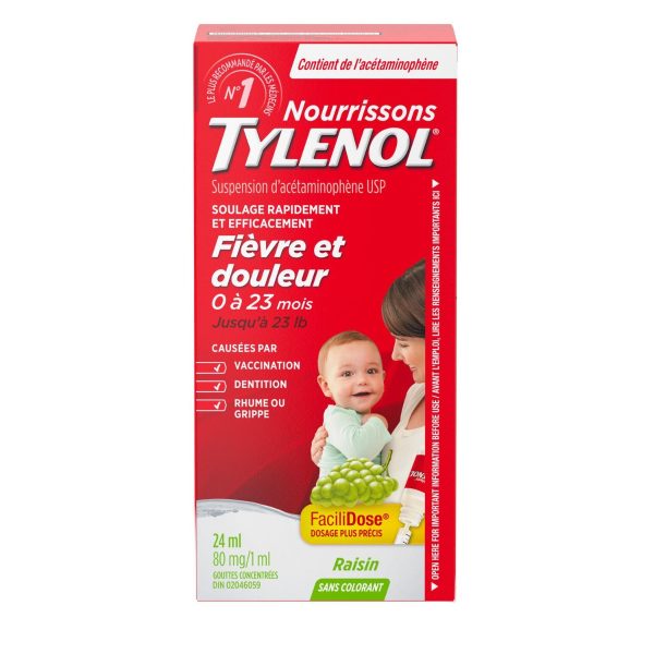 Tylenol Infants' Medicine, Fever & Pain Drops, Dye Free Grape 24 mL-175