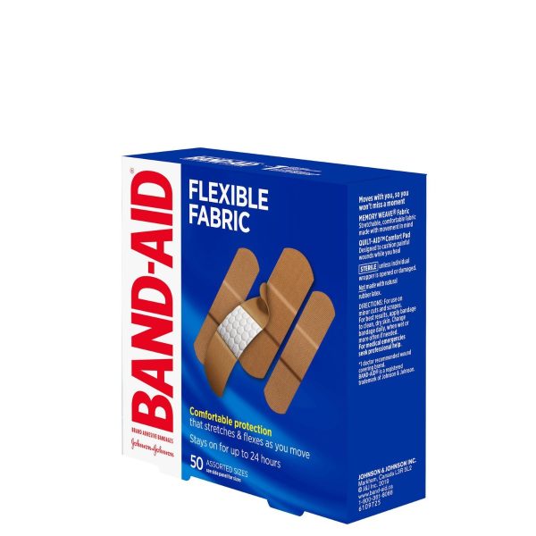 Band-Aid Flexible Fabric Adhesive Bandages, Family Pack| 50 Count, Assorted Sizes-386