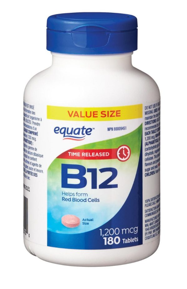 Equate Vitamin B12 Time Release 1200 mcg x 180 Tablets-0