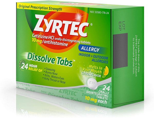 Zyrtec Allergy Relief Dissolve Tablets With Cetirizine Hcl Antihistamine, Citrus Flavored, 24 Count-263