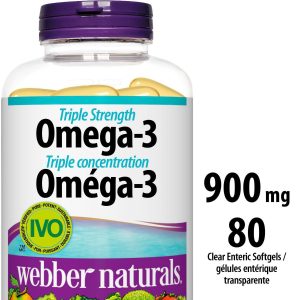 Webber Naturals® Triple Strength Omega-3, 900 mg| 80 Clear Enteric Softgels-0