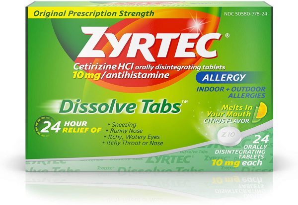 Zyrtec Allergy Relief Dissolve Tablets With Cetirizine Hcl Antihistamine, Citrus Flavored, 24 Count-0