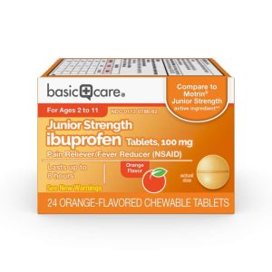 Basic Care Children's Ibuprofen Chewable Tablets, 100 mg, Pain Reliever and Fever Reducer (NSAID), 24 Count-0